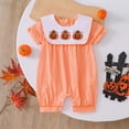thumbnail image 2 of Ulanda Baby Boy Smocked Pumpkin Romper Short Sleeve Embroidery Truck Babydoll Collar Gingham Jumpsuit Halloween Clothes (Orange, 6-12 Months), 2 of 9