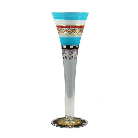 Set of 2 Mosaic Carnival Confetti Hand Painted Hollow Stem Flute Glass - 16 Oz.