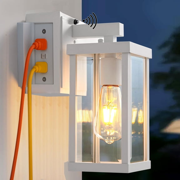 Porch Lights with GFCI Outlet, Dusk to Dawn Sensor Outdoor Lights Waterproof Anti-Rust Wall Sconce Lantern, Exterior Fixture for House Front Door Patio Garage, White,1 Pack