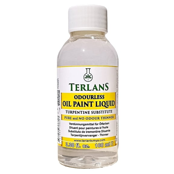 TERLANS Oil Paint Thinner, 100 ml (3.38 Fl. Oz.) Completely Odorless Liquid for Oil Painting/Turpentine Substitute/Degreaser