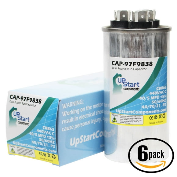6-Pack 40 / 5 MFD 440 Volt Dual Round Run Capacitor Replacement for Carrier HC98KA041 - CAP-97F9838, UpStart Components Brand