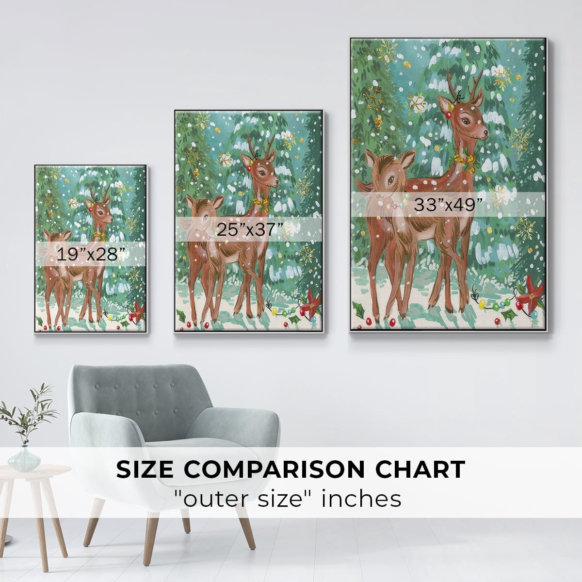 Doe and Fawn II - Framed Gallery Wrapped Holiday Canvas - 17 x 25 - White Frame