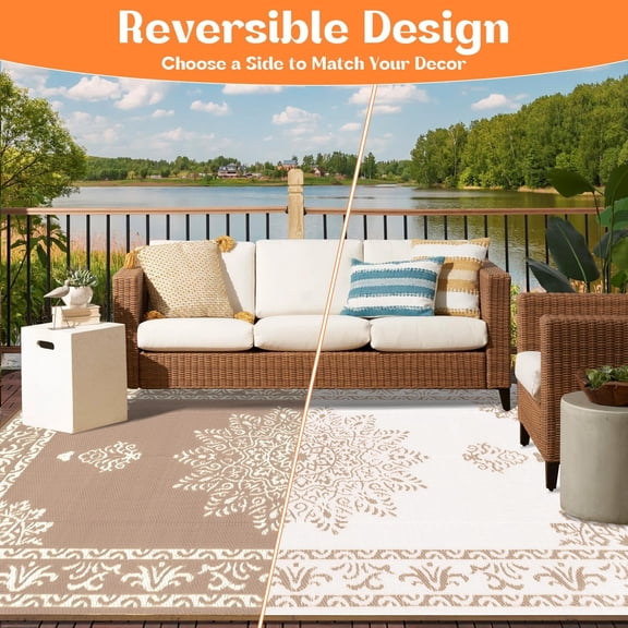 Outdoor Rug 9x12 Ft, Waterproof Plastic Straw  Rug, Reversible Backyard Carpet  Resistant Portable RV Mat Clearance, Large Indoor Outdoor Rug for , Porch, Deck, Balcony, Brown