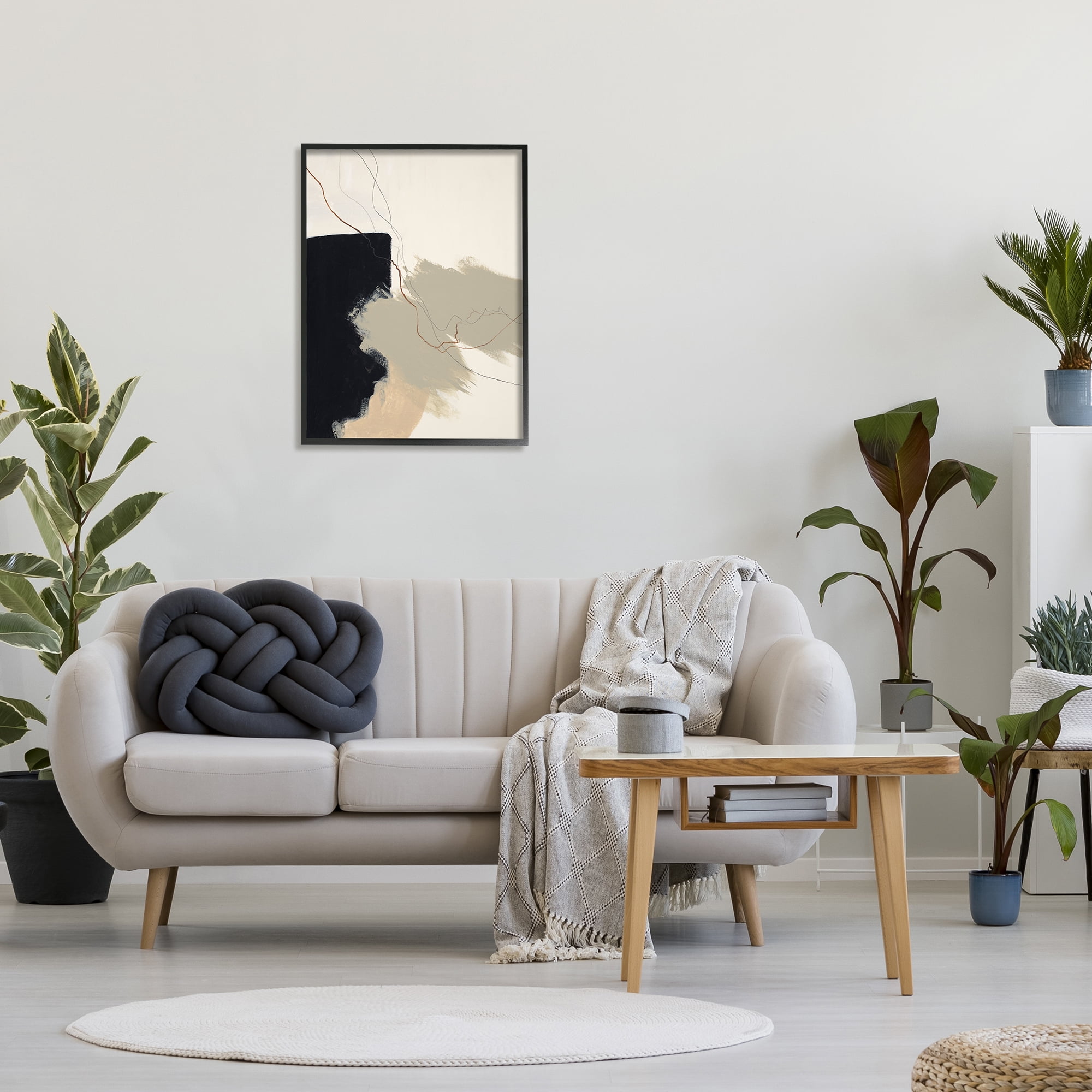 Stupell Industries Soft Paint Strokes with Line Abstract Painting Black Framed Art Print Wall Art, 24 x 30