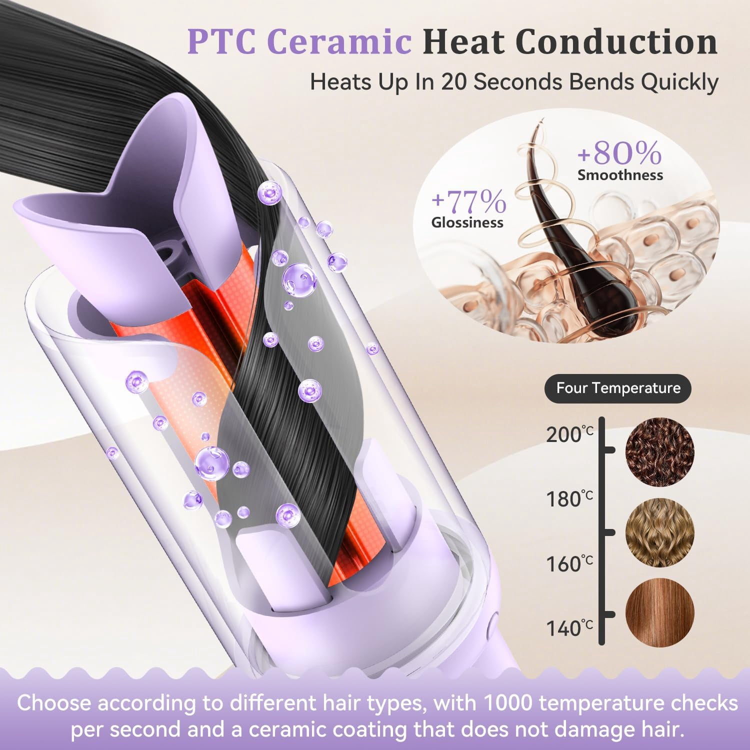 Cordless Automatic Hair Curler, 1.2-Inch USB Rechargeable Auto-Rotating Ceramic Curling Iron with 4 Temperature Settings for Travel