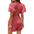 thumbnail image 5 of Summer Short Sleeve Women V-neck Solid Bow Front  Jumpsuit, 5 of 8