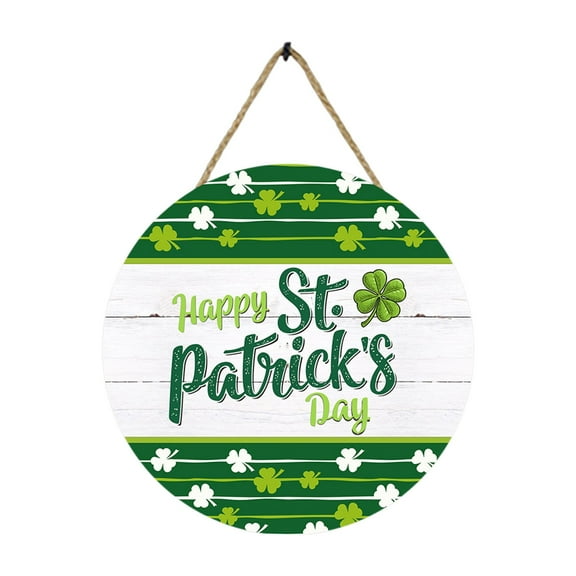AYktou 11.8" Happy St.Patricks Day Door Sign - Shamrock Wooden Hanging Sign Wood St Patricks Day Decorations Wreath for Front Door Decor Irish Home Door Decoration Clovers Wall Decor