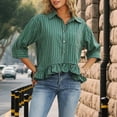 thumbnail image 6 of Yopmin Womens Striped Shirt Striped Dressy Ruffled Blouses Vertical T-Shirt Summer Tops for Vacation Party, 6 of 7