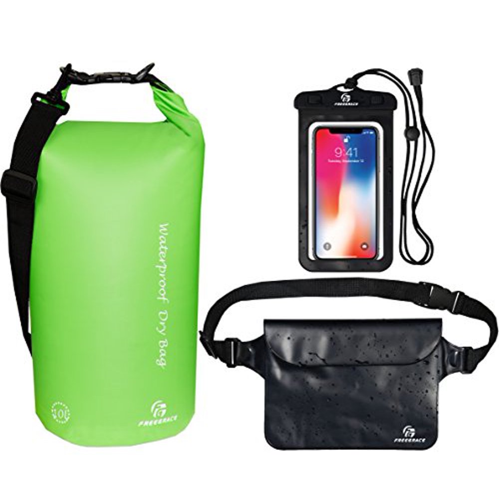 Freegrace Waterproof Dry Bags Set of 3 Dry Bag with 2 Zip Lock Seals & Detachable Shoulder Strap