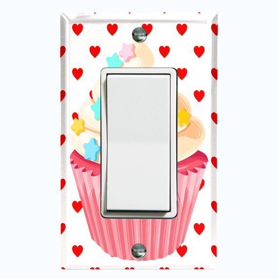 Metal Light Switch Plate Cover Red Sprinkle Star Cupcake Heart Wallpaper CAK032