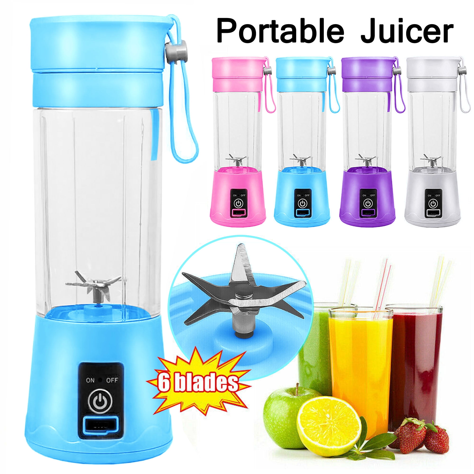 SAYFUT 380ML Mini Juicer Cup, Personal Blender for Shakes, Smoothie and Fruit Juice, Mini Personal Size Mixer with 6 Blades Used at Home And Outdoor, Pink