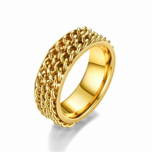 Anxiety Fidget Spinner Rings for Men Women 14K Yellow Gold Spinning Rotate Cuban Chain Ring Punk Cool Anti Stress Jewelry