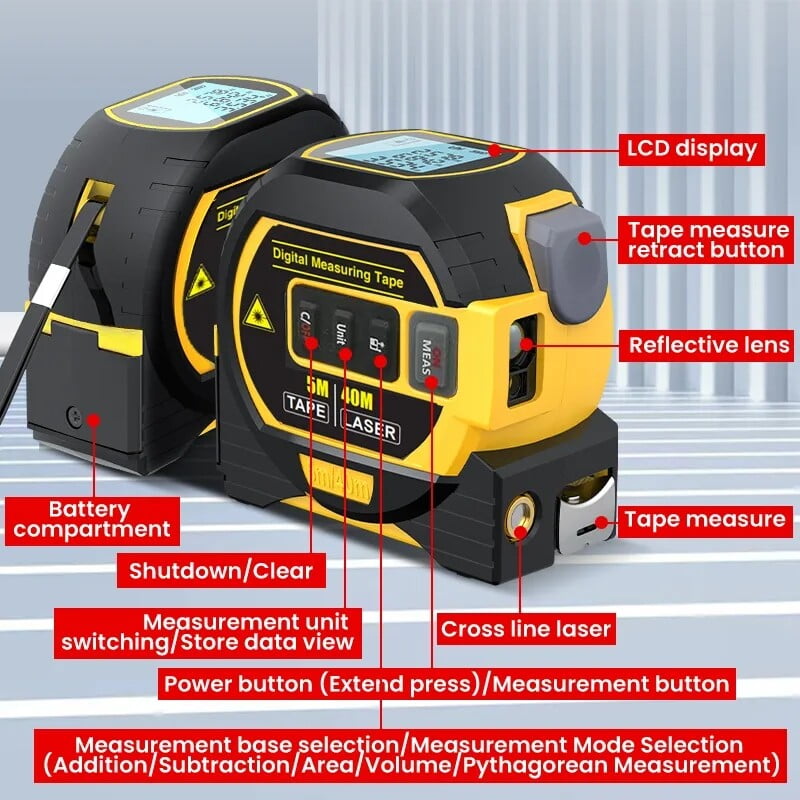 3In1 Laser Tape Measure Laser Rangefinder Digital Tape Range Finder Measure Tool