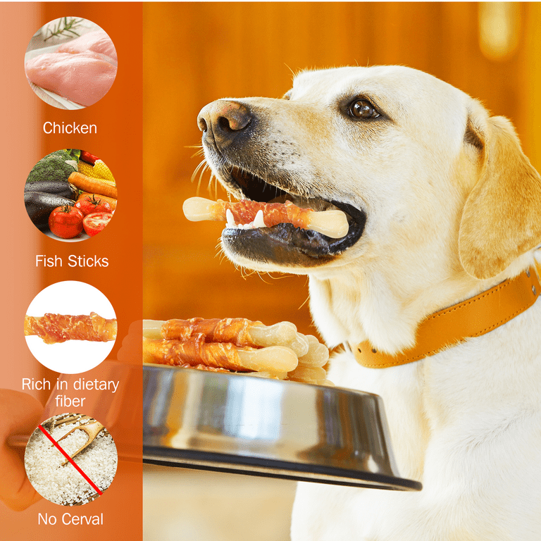 HealthyBones Rawhide Free Healthy Foods for Golden Retriever Corgi and Other Large Mixed Breed Dogs Chicken Wrapped Sticks Dog Foods Soft Chewy