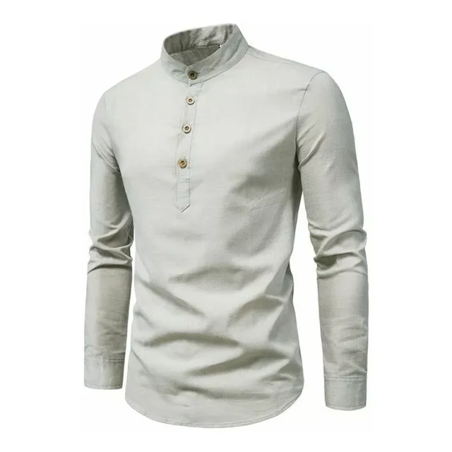Camisa Slim Fit Cuello Mao Manga Larga Hombre Vestir Casual
