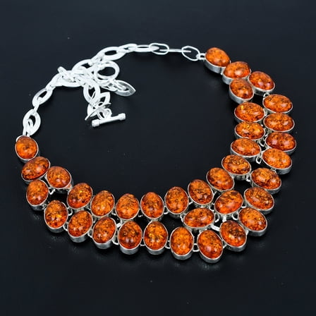 Baltic Amber Oval Gemstone 925 Sterling Silver Gift Jewelry Necklace 18" VJ 1026