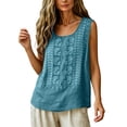 thumbnail image 5 of Womens Tank Tops Summer Cotton Linen Embroidery Casual Blouse Loose Fit Scoop Neck Gauze Boho Shirts, 2XL, 5 of 7