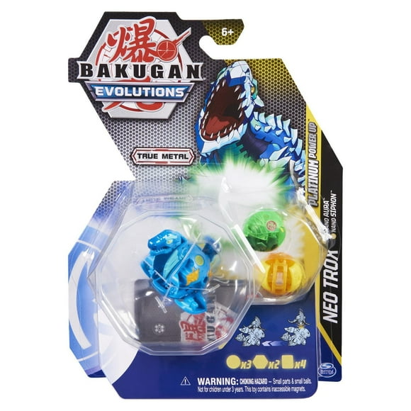 Bakugan Evolutions, Neo Trox with Nano Aura and Siphon Platinum Power Up Pack, True Metal Bakugan Action Figure, 2 Nanogan, 2 Bakucore, 2 Ability Cards, Kids Toys for Boys and Girls, Ages 6 and Up