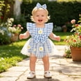 thumbnail image 2 of RMGVDSD Baby Girl Clothes Infant Girls Ruffle Sleeveless Floral Romper Plaid Dress Bodysuits Dresses Headband Set Cute Summer Outfit 6-12 Months, 2 of 9