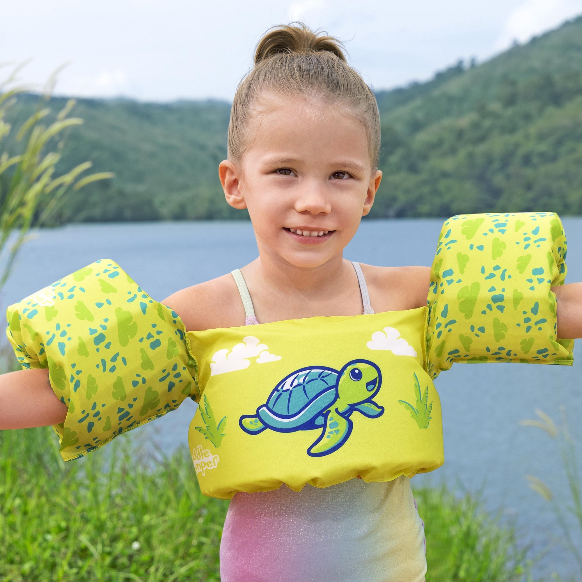 Puddle Jumper: Fabric Life Vest With Armbands - Turtle - Float Jacket, Swim & Water Accessory, Adjustable Back Buckle, 33-55lb Cap, Toddlers & Kids 2+
