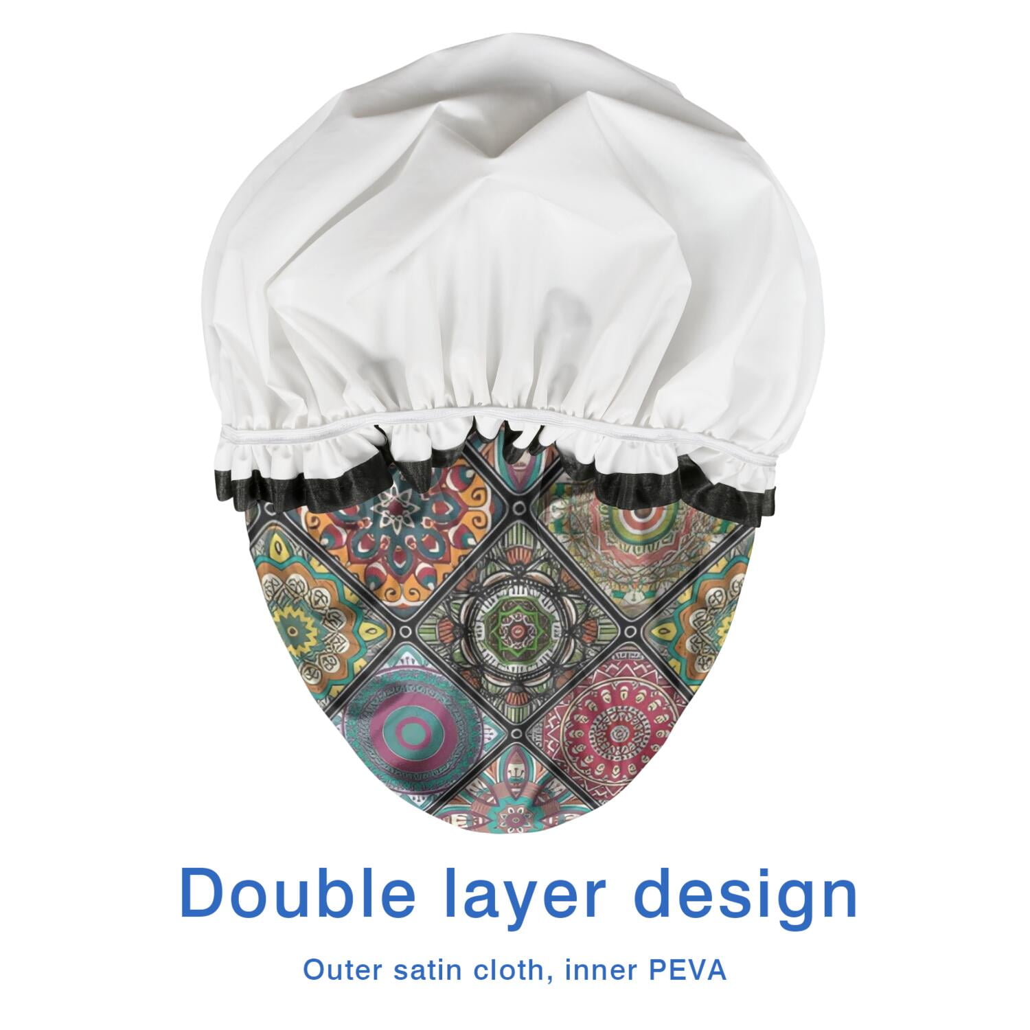 Shower Caps,Multicolor Ethnic Mandala Pattern Waterproof Shower Cap for Women 4 Pieces,Double Reusable Hair Cover for Shower PEVA Elastic Stretch Hem