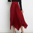 thumbnail image 6 of Womens Skirt Summer Solid Color Pleated Elastic Waist Asymmetrical Skirt Wine L, 6 of 6