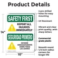 thumbnail image 2 of (2 Pack) Report All Injuries Immediately OSHA Safety First Sign 10 Inch X 14 Inch Plastic Sign, Weather Resistant, UV Protected for Workplace, Business, and Construction Site, Made in, 2 of 8