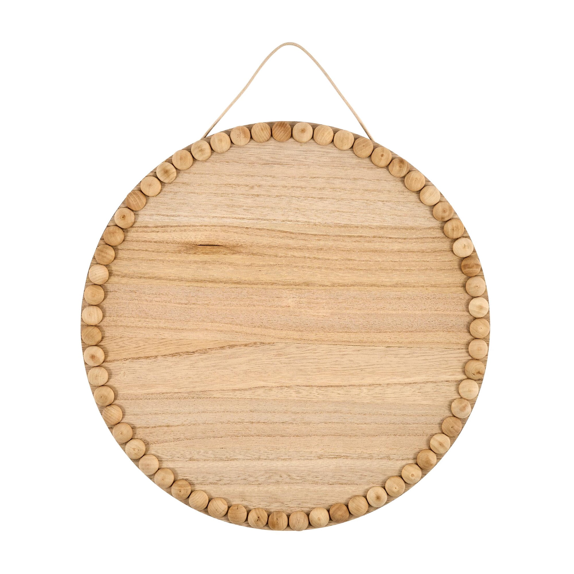 Hello Hobby Wood Round Plaque with Beaded Edge and Jute Rope Hanger