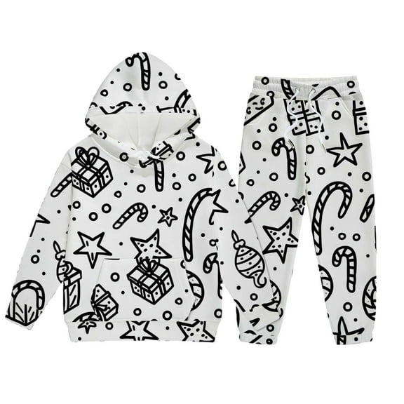 SUXIAN Kids Girls DIY Graf Fiti Long Sleeve Hooded Sweatshirt Long Pants Set Casual Comfortable Outfit for Kids WH3 160