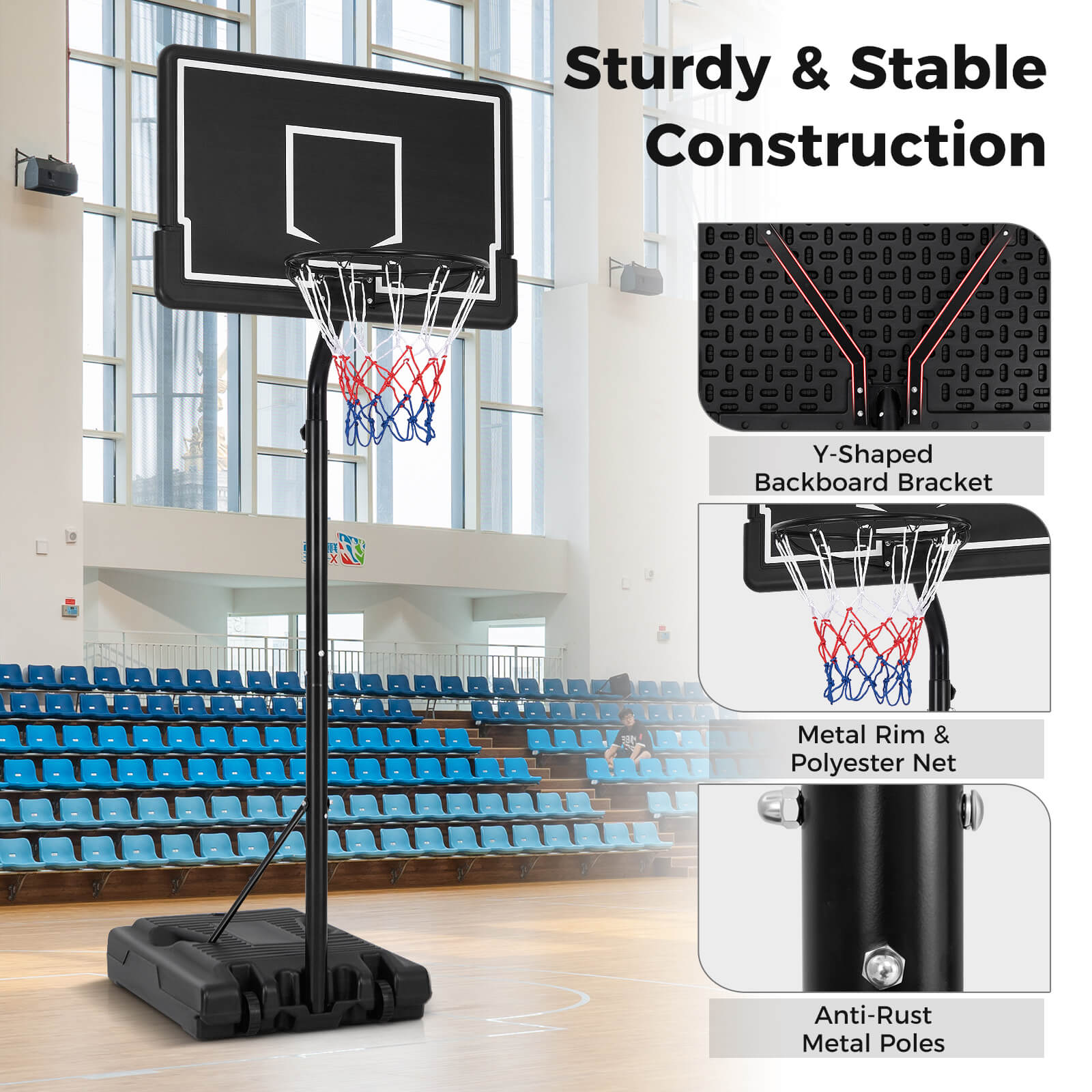 Infans 6.9-8.5 FT Portable Outdoor Basketball Hoop w/ Shatterproof PC Backboard