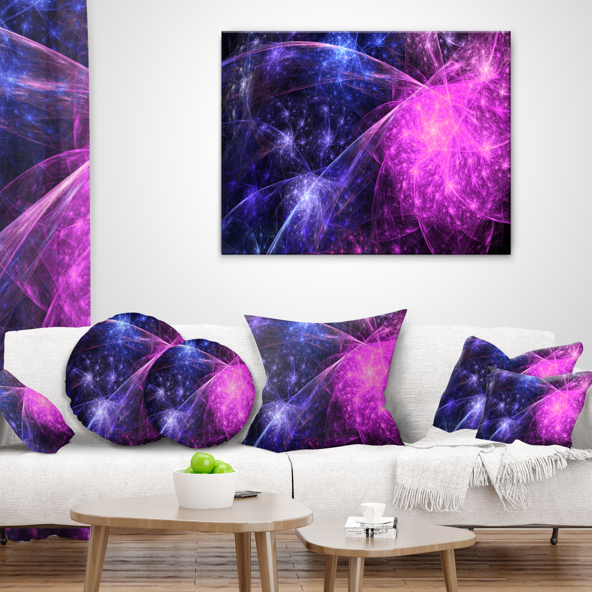 Designart Purple Pink Colorful Fireworks - Abstract Throw Pillow - 16x16