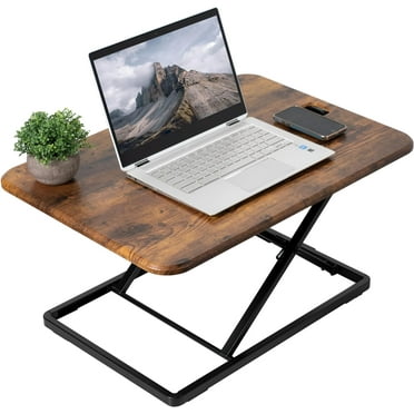 Ultra-Slim Single Top Height Adjustable Standing Desk Riser, Compact Sit Stand Desktop Converter for Monitor or Laptop, Rustic Vintage Brown, DESK-V001JN