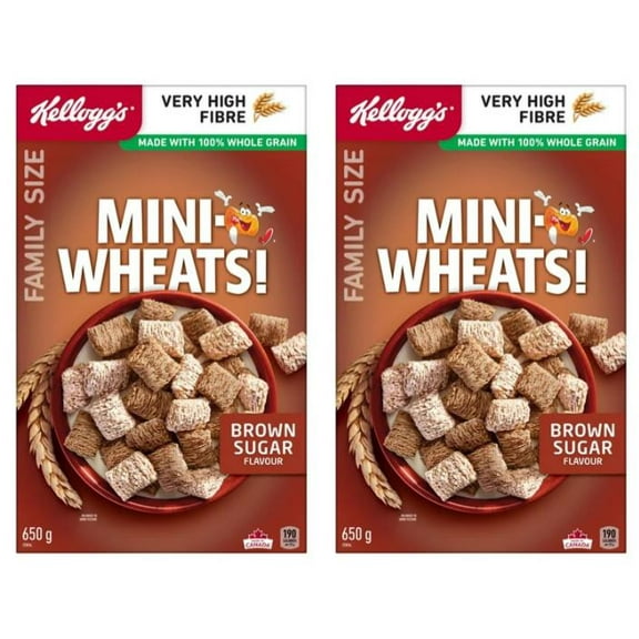 Kellogg's Mini-Wheats Cereal Brown Sugar Flavor, Family Size, 650g (2 Pack)