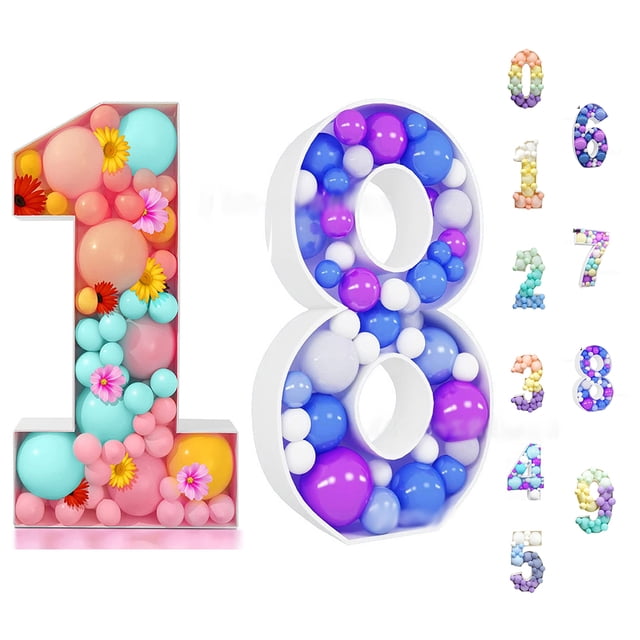 93 Figuras gigantes de cumpleaños 0-9 Caja para rellenar globos Decoración para el cumpleaños número 18 Marco para globos Número 30 40 50 Decoración de aniversario