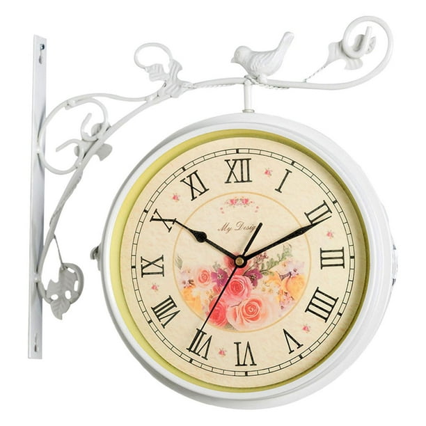 Reloj de pared de doble cara con esfera de 10 pulgadas de diámetro, decoración de pared, sin tictac. blanco retro