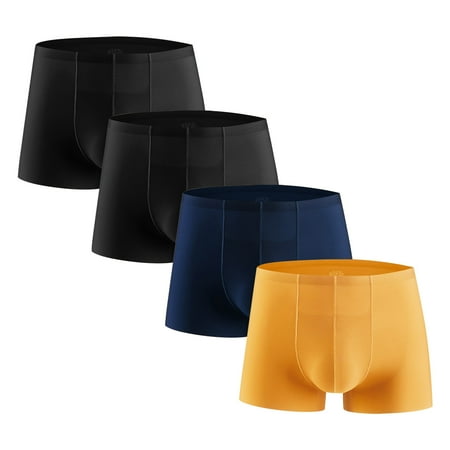 Popular Picks Men s 4PC Ice Silk Traceless Quick-Dry Loose Breathable Elastic Exercise Home Underwear Comfortable Flat Angle Briefs Christmas Party|100%Polyester Gold Sopatenor