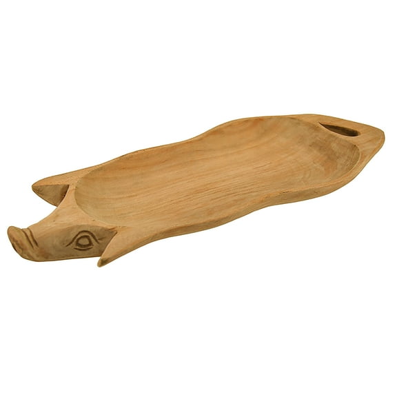 Zeckos Hand Carved Pig Shaped Decorative Wood Serving Tray 15 inch