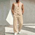 thumbnail image 3 of Busydd Men Two Piece Sets Trendy Ribbed V Neck Sleeveless Button Vest and Pants Suit Casual Solid Color Beach Vacation Outfits S, 3 of 8