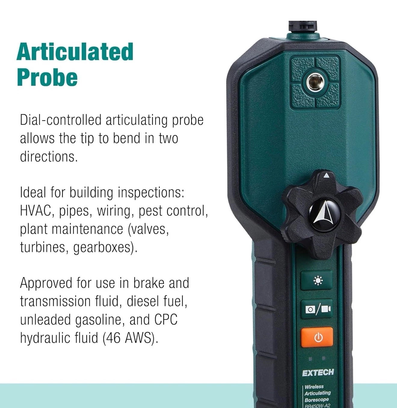 Extech BR450W-A2 Wireless HD Videoscope, 2-Way Articulation, 3.9mm Camera