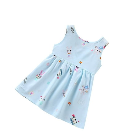 

gvdentm Easter Dresses For Girls Girls Sleeveless Party Dress Fit and Flare Silhouette Round Neckline & Back Zip Closure Sky Blue 80