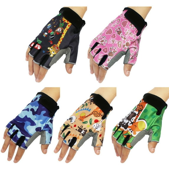 SPRING PARK Boy Girl Child Children Kid Padded Half Finger Fingerless Short Gloves Mitt Mitten for Cycling Exercise Skate Skateboard Roller Skating