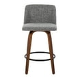 thumbnail image 6 of Toriano Mid-Century Modern Fixed-Height Counter Stool in Walnut Wood with Round Black Footrest and Grey Noise Fabric by LumiSource - Set of 2, 6 of 6