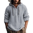 thumbnail image 1 of Camisa de lino con botones para hombre: manga larga, bolsillo en el pecho, diseño informal con capucha, tejido de poliéster, tallas S-XXXL para todas las estaciones, 1 of 4