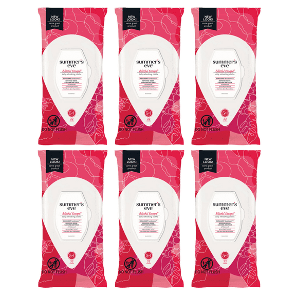 Summer's Eve Blissful Escape Daily Refreshing Feminine Wipes, pH balanced, 32 ct (Pack - 6)