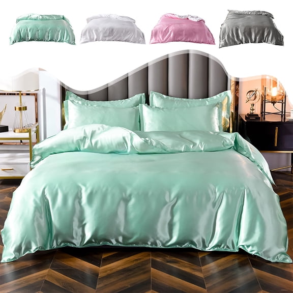 Duvet Cover Queen Size Ice Silk, Cooling Comforter Cover, Breathable Bedding Set, Soft Quilt Cover, Summer Bed Sheets, Luxury Sheet Set for Hot Sleepers, Bedroom Decor (Gray)