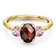 thumbnail image 3 of Gem Stone King 10K Yellow Gold Red Garnet and Pink Lab Grown Diamond Engagement Ring for Women | 2.03 Cttw | Oval Checkerboard 8X6MM | Gemstone January Birthstone | Size 8, 3 of 6