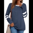 thumbnail image 1 of Camisetas de Larga para Mujer, Camisetas Casuales con Cuello Redondo y Bloques de Color, Ropa de Moda de Otoño, Conjuntos Modernos Azul XL, 1 of 8