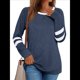 thumbnail image 1 of Camisetas de Larga para Mujer, Camisetas Casuales con Cuello Redondo y Bloques de Color, Ropa de Moda de Otoño, Conjuntos Modernos Azul XL, 1 of 8