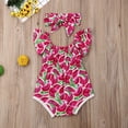 thumbnail image 6 of Wassery Infant Baby Girl Clothing Set Watermelon Print Bodysuit Off Shoulder Romper Ruffle Sleeve Jumpsuit + Headband 2Pcs Summer Outfit Set 0-3T, 6 of 8