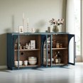 thumbnail image 3 of GZXS 60-Inch Large Sideboard Buffet with 4 Tempered Glass Doors, Adjustable Shelves, and Metal Linear Handles, Wooden Floor Storage Cabinet for Hallway, Kicthen, Bedroom, Living Room, Navy, 3 of 10